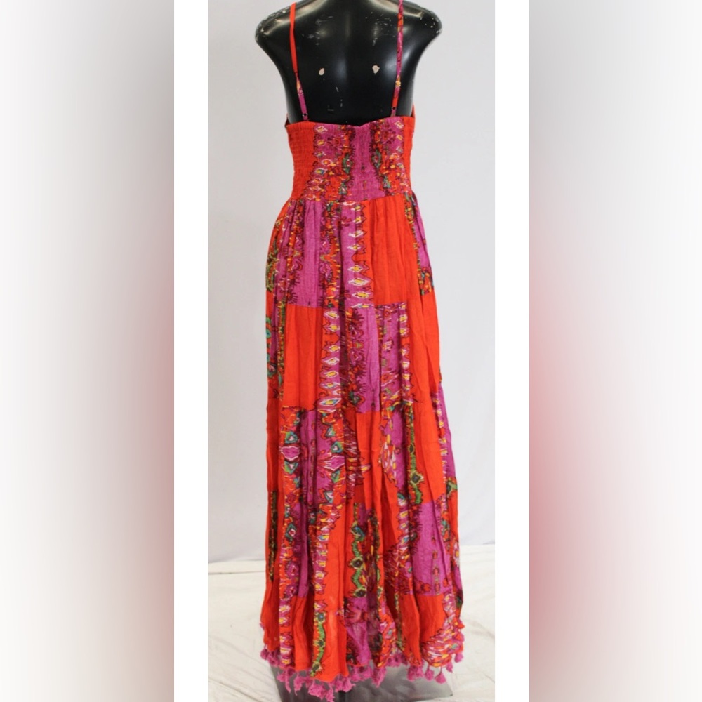 Anthropologie Barok Paris Beaded Tiered Maxi Dress Orange Pink Boho Small - Picture 11 of 14